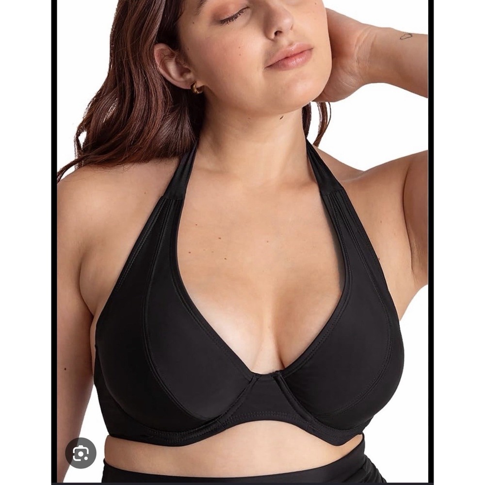 Womens SHAPERMINT Black Halter Bikini Top bathing suit swimsuit Large NWOT